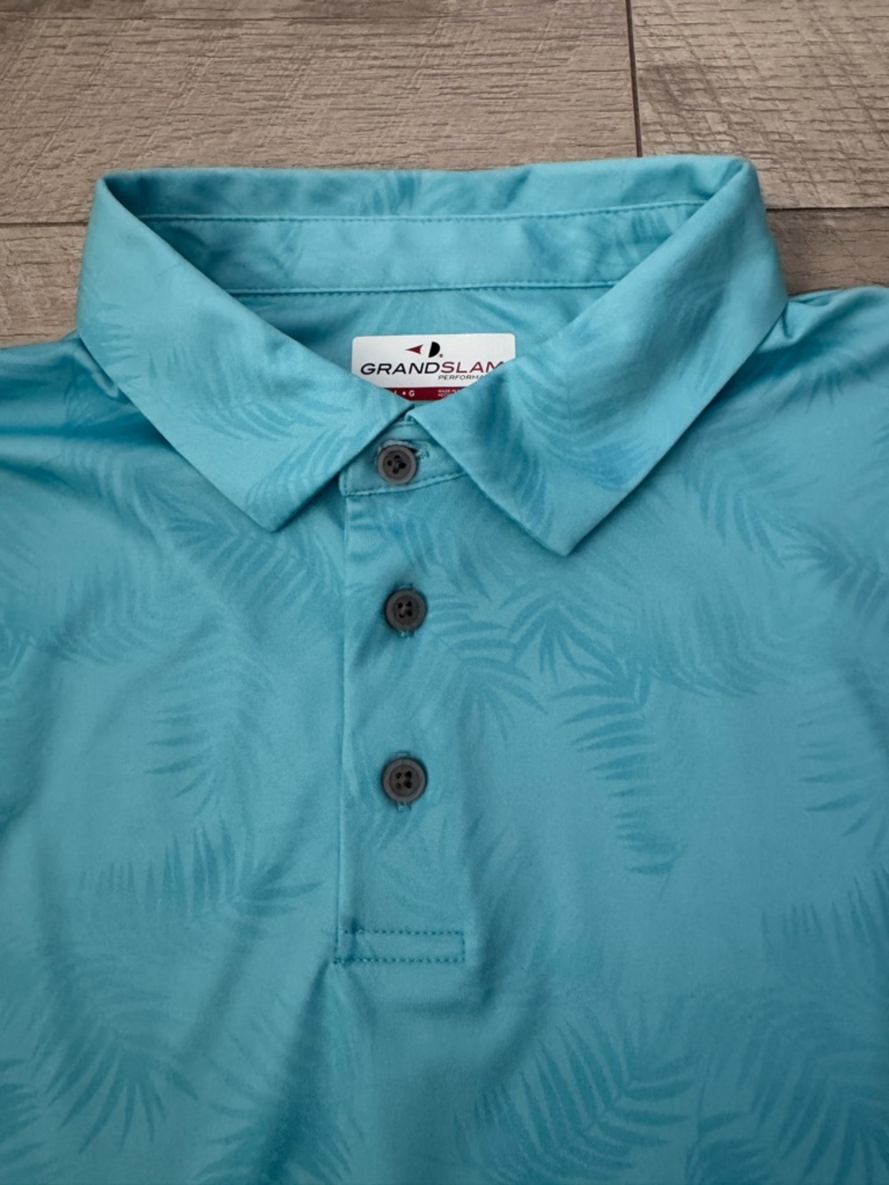 Grand Slam Men's Aqua Palm-Print Golf Polo Preppy Large - Picture 1 of 8